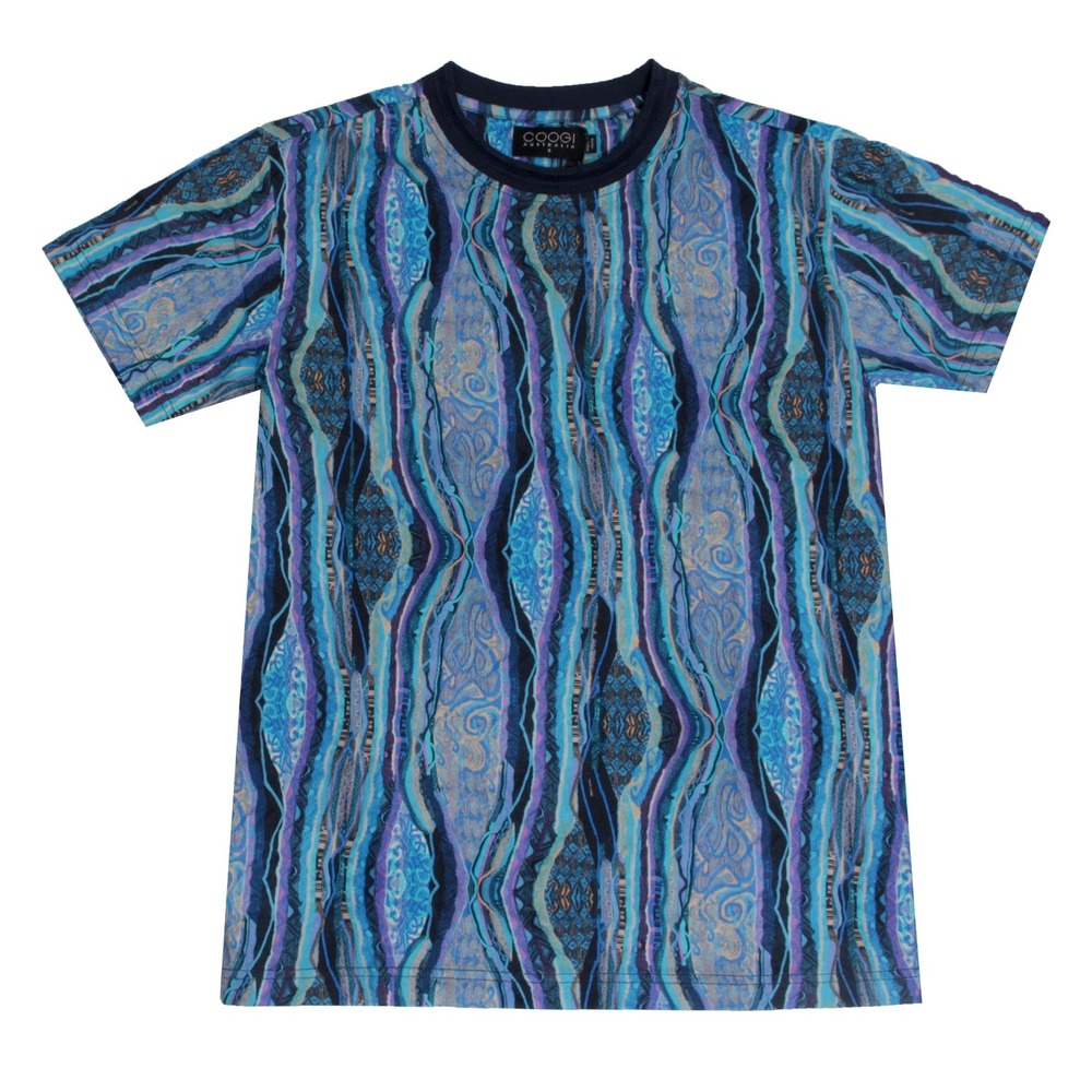 Vintage‎ Coogi Australia Blues All Over 3D Knit Print T-Shirt Small Y2K Hip Hop